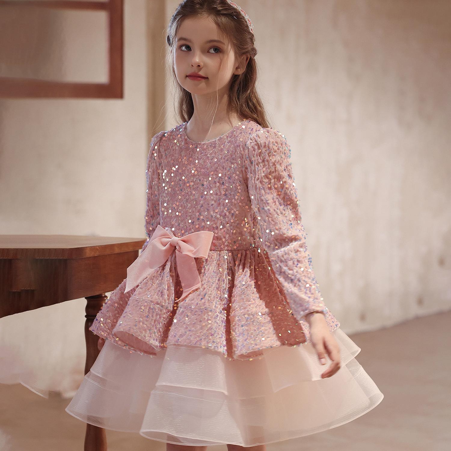 

Вечернее платье из высококачественного бархата для девочек - Идеально для фортепианных концертов, показов мод и выступлений осенью и зимой 130cm