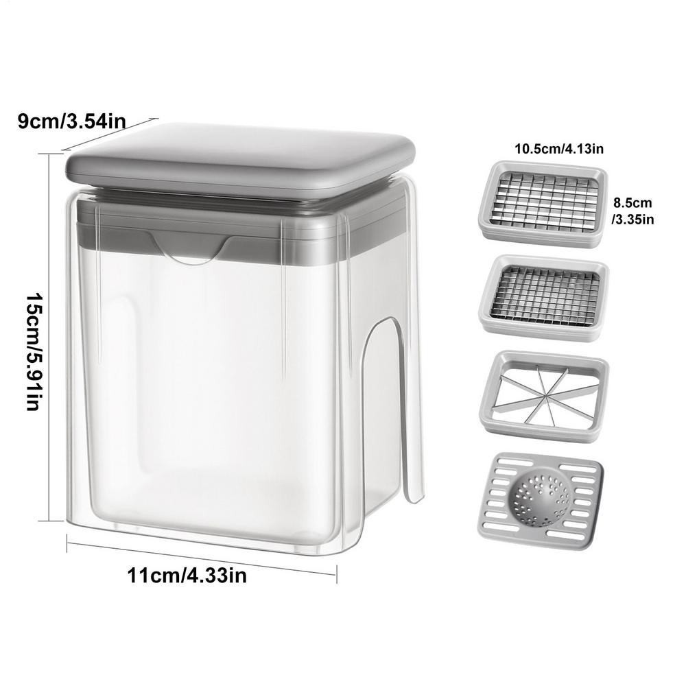 Овощерезка 4-в-1 Ручная Многофункциональная Резка С Контейнером Измельчитель Овощерезка Для Имбиря Лука Моркови Помидора серый