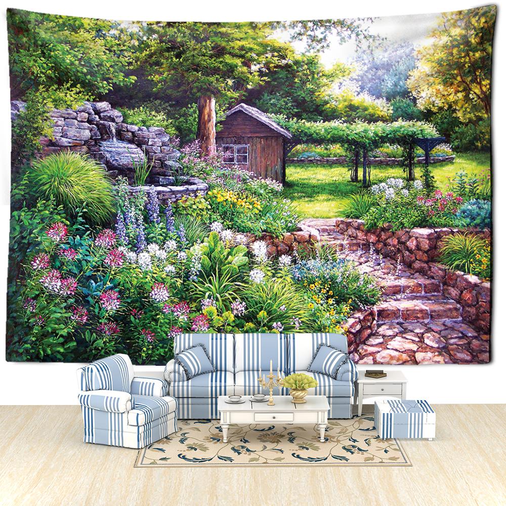 Cabină Pădure Pictură în ulei Tapiserie agățată pe perete Artă minimalistă Boem Misterios Hippie Tapitz Room Decor Home