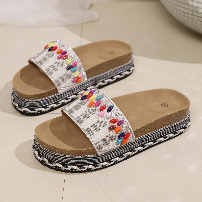 Large Size Muffin Thick-bottomed Cool Slippers Summer New European and American Colored Big Diamond One-word Slippers