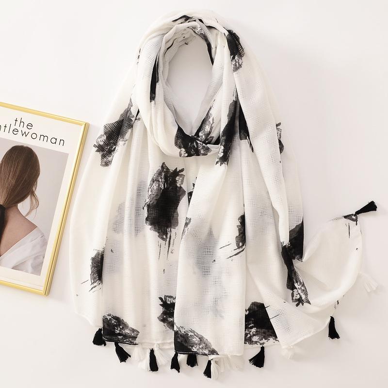 Women Luxury Brand Viscose Scarf Butterfly Floral Tassel Shawls Autumn Winter Wrap Pashmina Stole Muslim Hijab Sjaal 180*90Cm