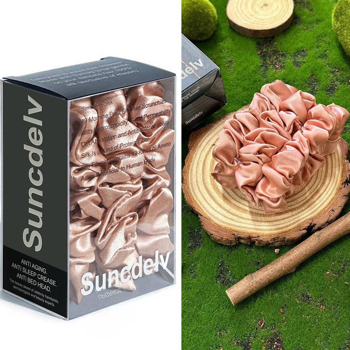 

3PCS 100% Pure Mulberry Silk Hair Scrunchie Handmade Hairbands Women Girl Hair Accessories Pure Color Natural HairTies Box 2cm