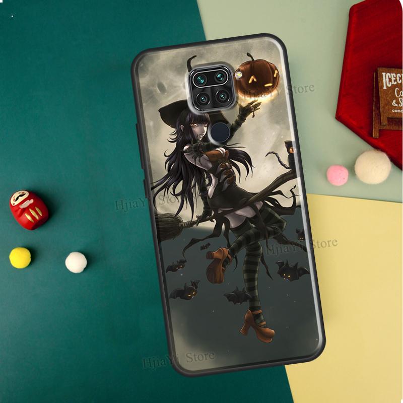 Halloween Witch Cat Case For Xiaomi Redmi Note 11 Pro 10 9 8 10S 11S Phone Coque For Redmi 10 9T 9A 9C Cover