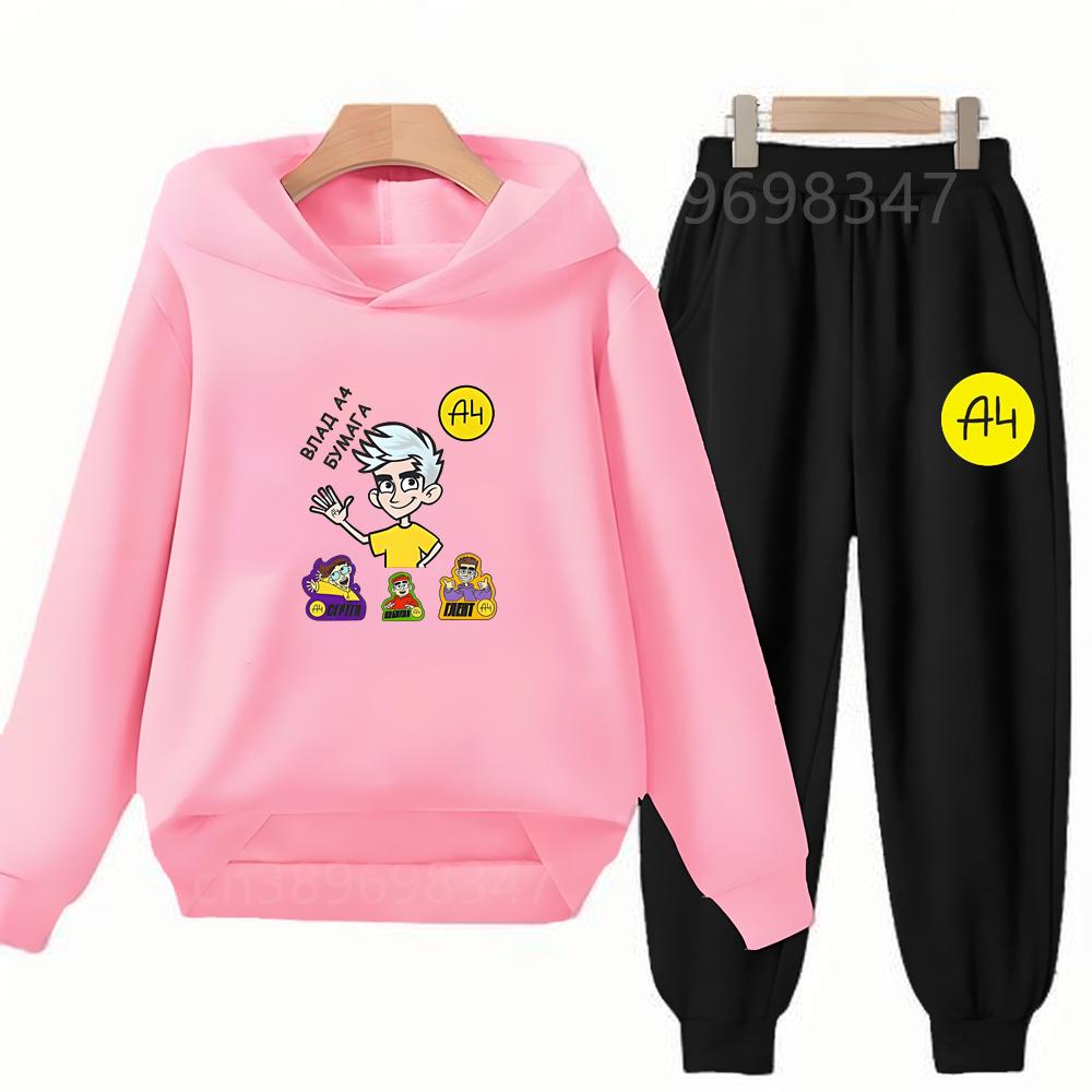 Merch A4 Gelik Lamba Children's Top+trousers Suit Hoodies Girls Boy Age 3-12 Coat Casual Toddler Sweatshirt Hood black Clothing