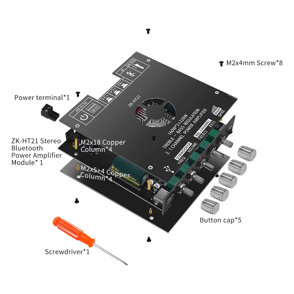 Bluetooth Digital Power Amplifier Board Module TDA7498E160W+160W+220W  High and Low Tone Subwoofer Amplifier AUX/USB ZK-HT21