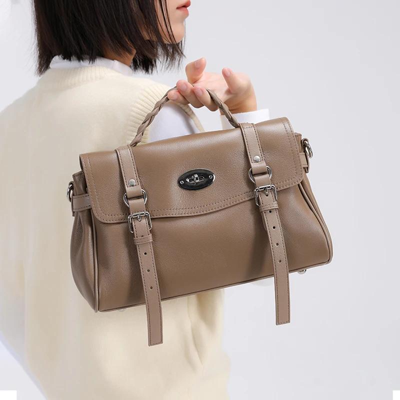 Women's genuine leather shoulder bag ladies soft luxury design feminine luxury tote bag