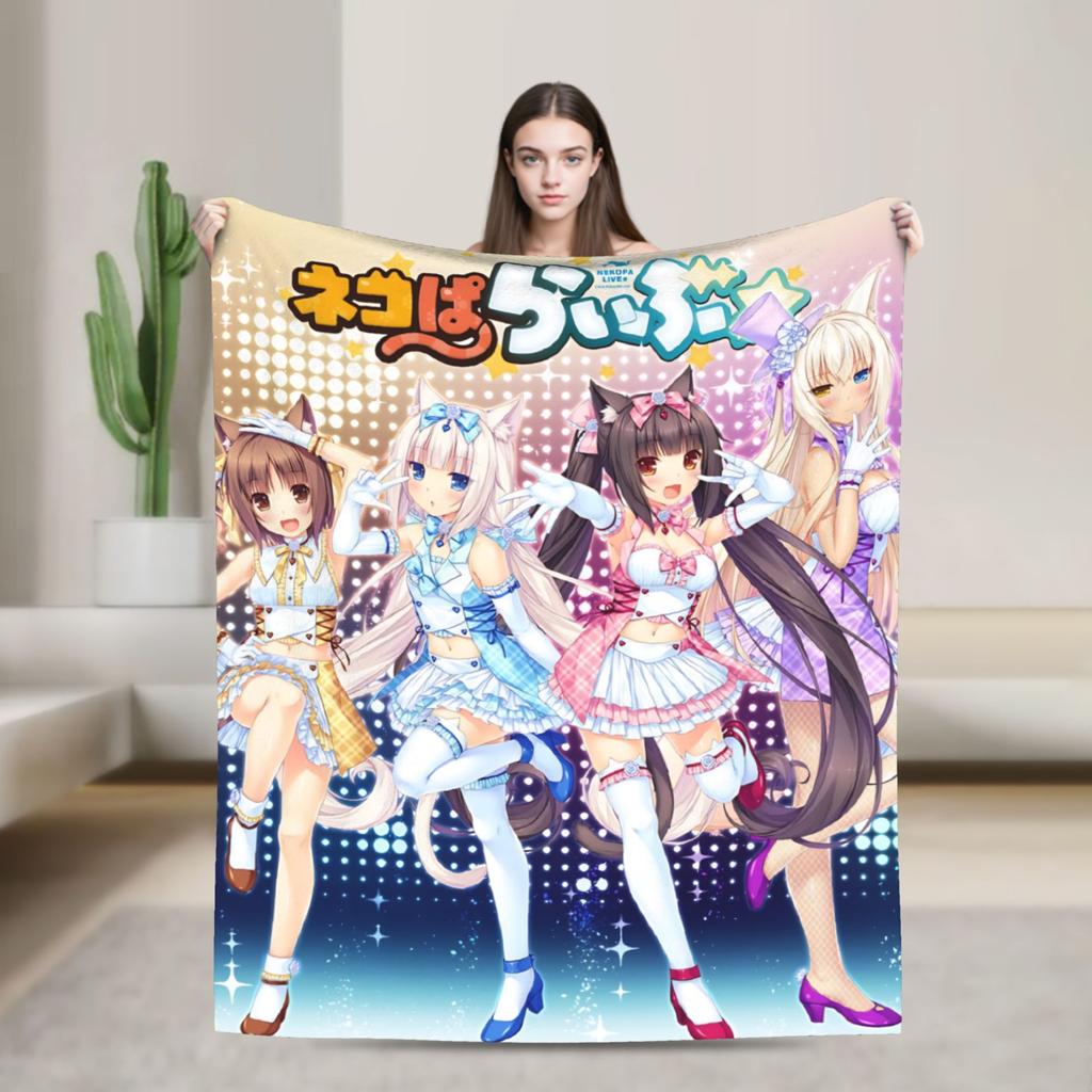 Soft Warm Blanket Picnic Nekopara Cartoon Game Throw Blanket  Flannel Bedspread For Living Room Fashion Sofa Bed Cover