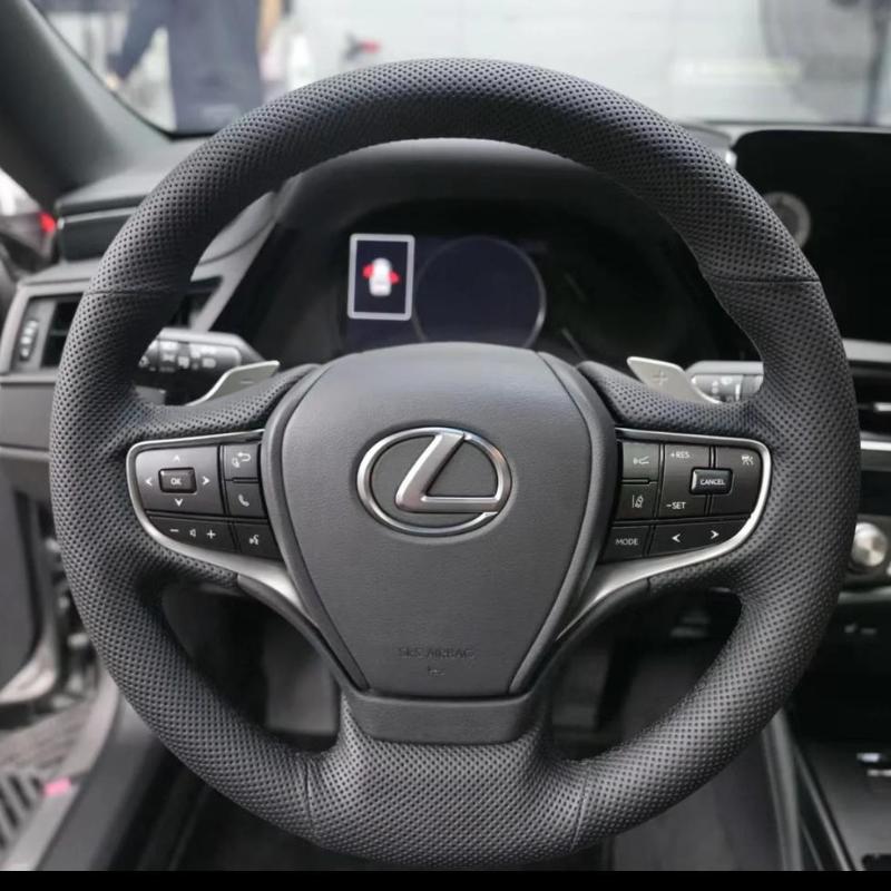 100% Fit For Lexus ES300h 2019-2021 ES350 2019-2021 Hand-stitched black Genuine Leather non-slip car steering wheel cover ytr3