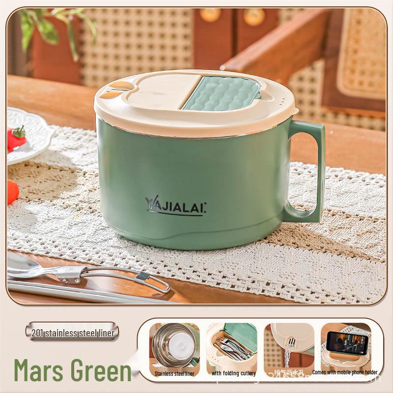 Insulated 304 Stainless Steel Noodle Bowl with Lid - Portable Japanese Bento Lunch Box