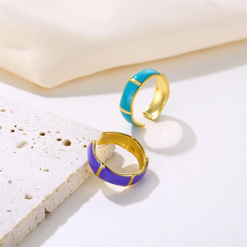 Delicate Enamel Rings For Women Adjustable Stainless Steel Square Checkered Dripping Oil Ring Bosnian Jewerly