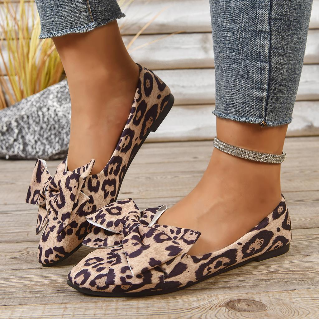 Women Flats Leopard Print Flat Shoes for Women Shallow Slip-On Bow Loafers Comfortable Outdoor Sneakers Women Zapatos De Mujer