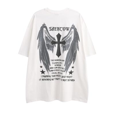 Národní trend unisex pár retro tmavý potisk krátký rukáv tričko top polorukáv křídla