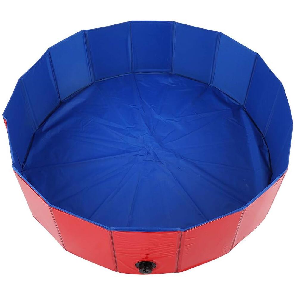 Dog Pool, Foldable PVC Pet Bath for Large Dogs, Blue Color, Portable Dog Bathing Pool, Red Design