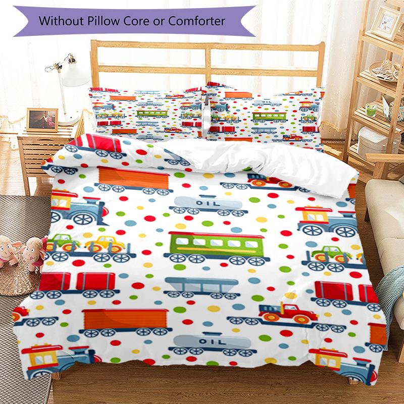3pcs Cute Cars Bedding Set Duvet Cover Closure Includes 1 Duvet Cover & 2 Pillowcases, Soft and Comfortable for All Seasons.