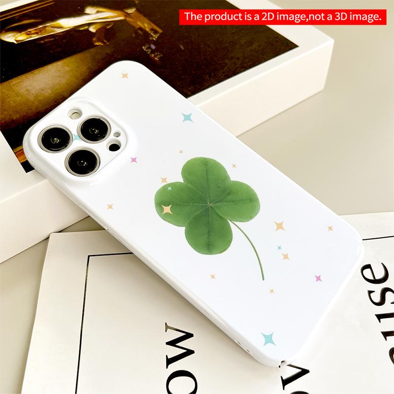 2DFlat Four-Leaf Clover with Sparkles All inclusive film hard iPhone case, compatible with iPhone 18 Pro Max 17 16 15 14 13 12 11