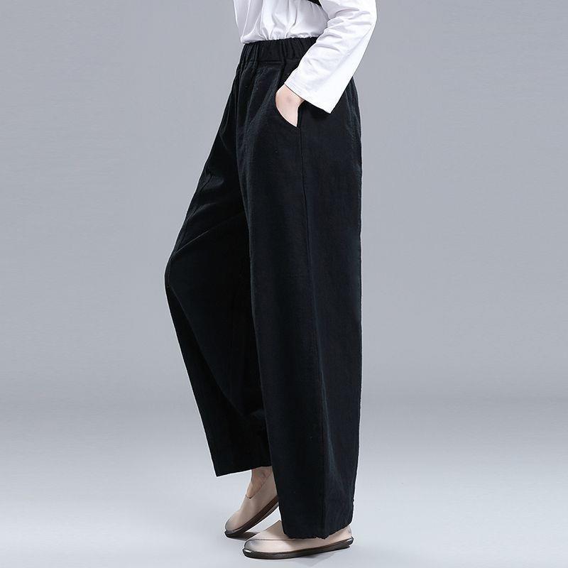 High-Waisted Japanese Drapey Lantern Harem Pants - Retro Cotton Linen, Elastic Waist, Loose Fit