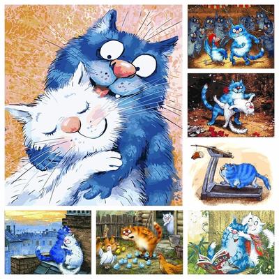 5D DIY Diamant Malerei Kit Tiere blaue Katze voller Runde Diamant Stickerei Kreuzstich Diamant Mosaik Wohnkultur Kunst