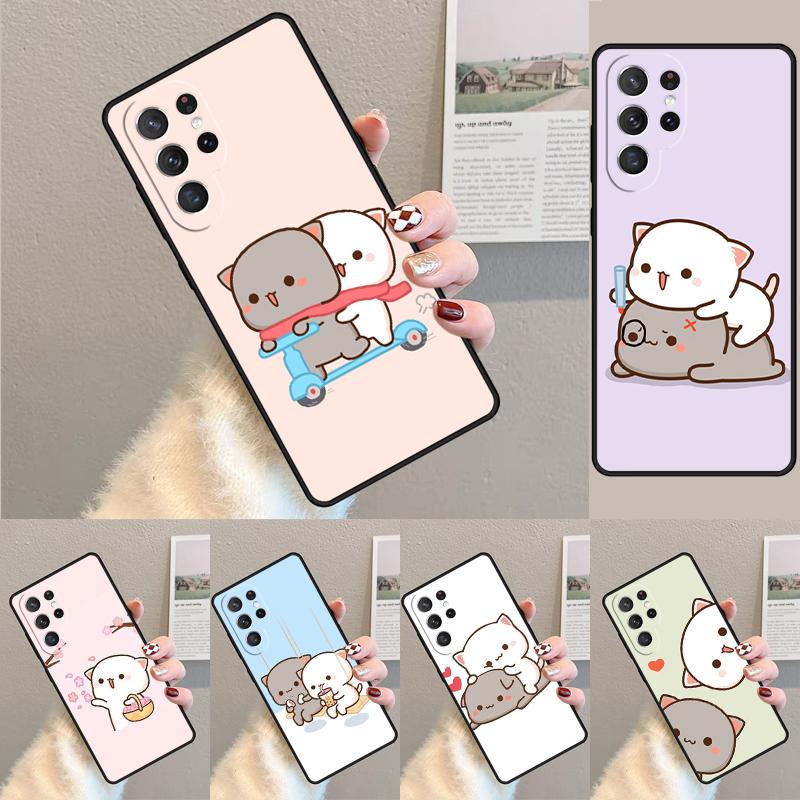 Mochi Peach Cat phone case Cover For Samsung Galaxy S24 S25 Ultra S21 S22 Ultra S10E Note 10 Plus Note 20 FE S23