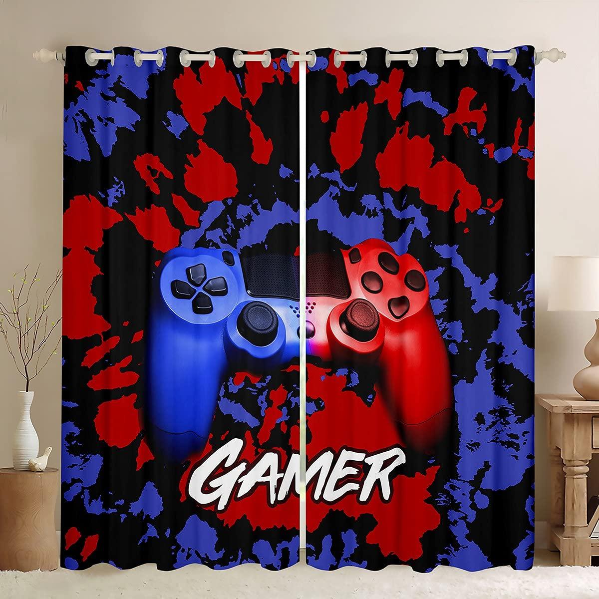 

Ігрові штори Червоні штори для спальні Вітальня Діти Хлопчики Відеоігри Геймпад Контролер Вікна Штори Новий декор кімнати W60H60(CM)x2PCS&Grommet Top