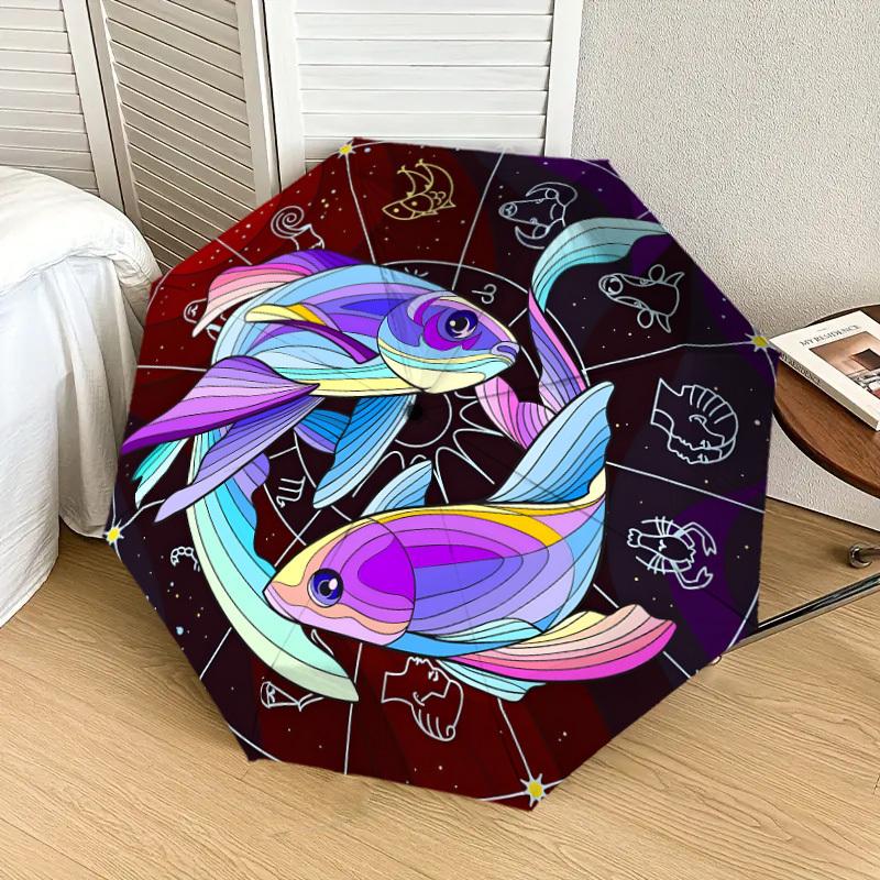 1pc Zodiac Pisces Celestial Fish Artwork Umbrella with Plastic Handle,Suitable for All Seasons Home Travel Outdoor UmbrellaDD1113