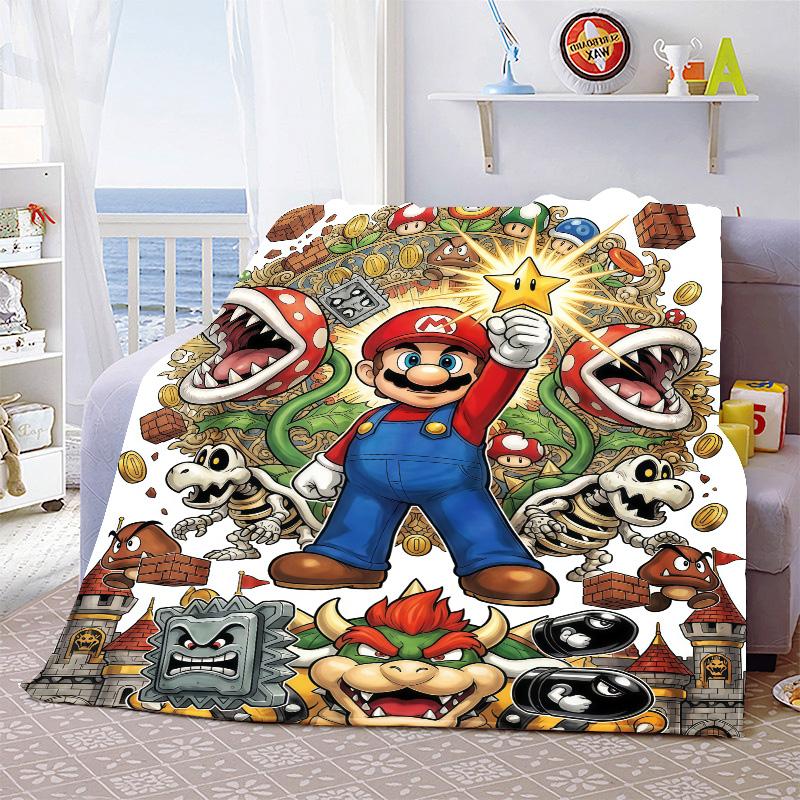 Super Mario Warm Throw Blanket Flannel Soft Cozy Lightweight Blanket for Bed Sofa Home Decor -QJY