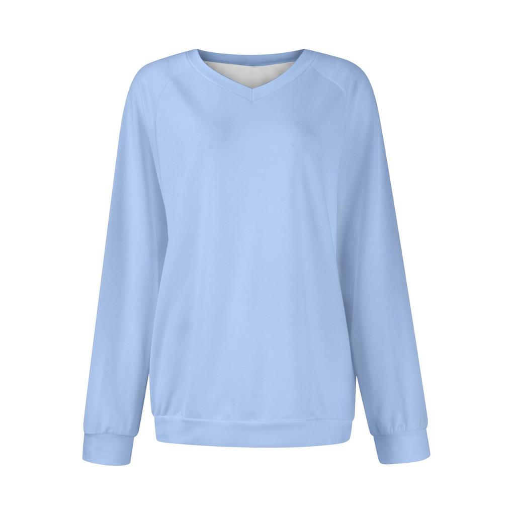 Women's Fashion Sweatshirt V-neck Long Sleeve Color Casual Loose Pullover Raglan Sleeve Sweatshirt Sweater