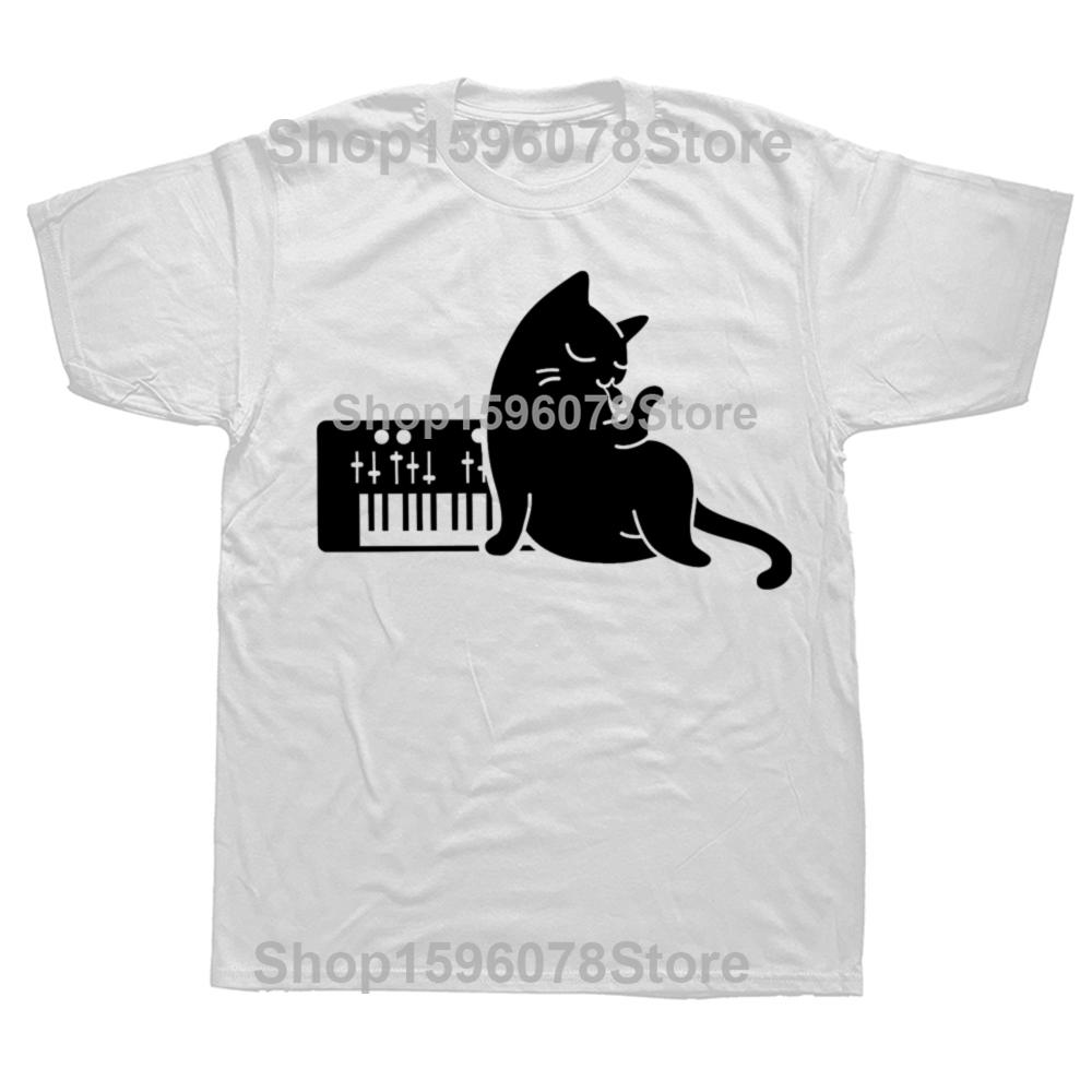 Funny Synthesizer Cat Essential Graphic Tshirts Men Womens Fashion Casual Tshirt 100 Cotton Loose Oversized T Shirt