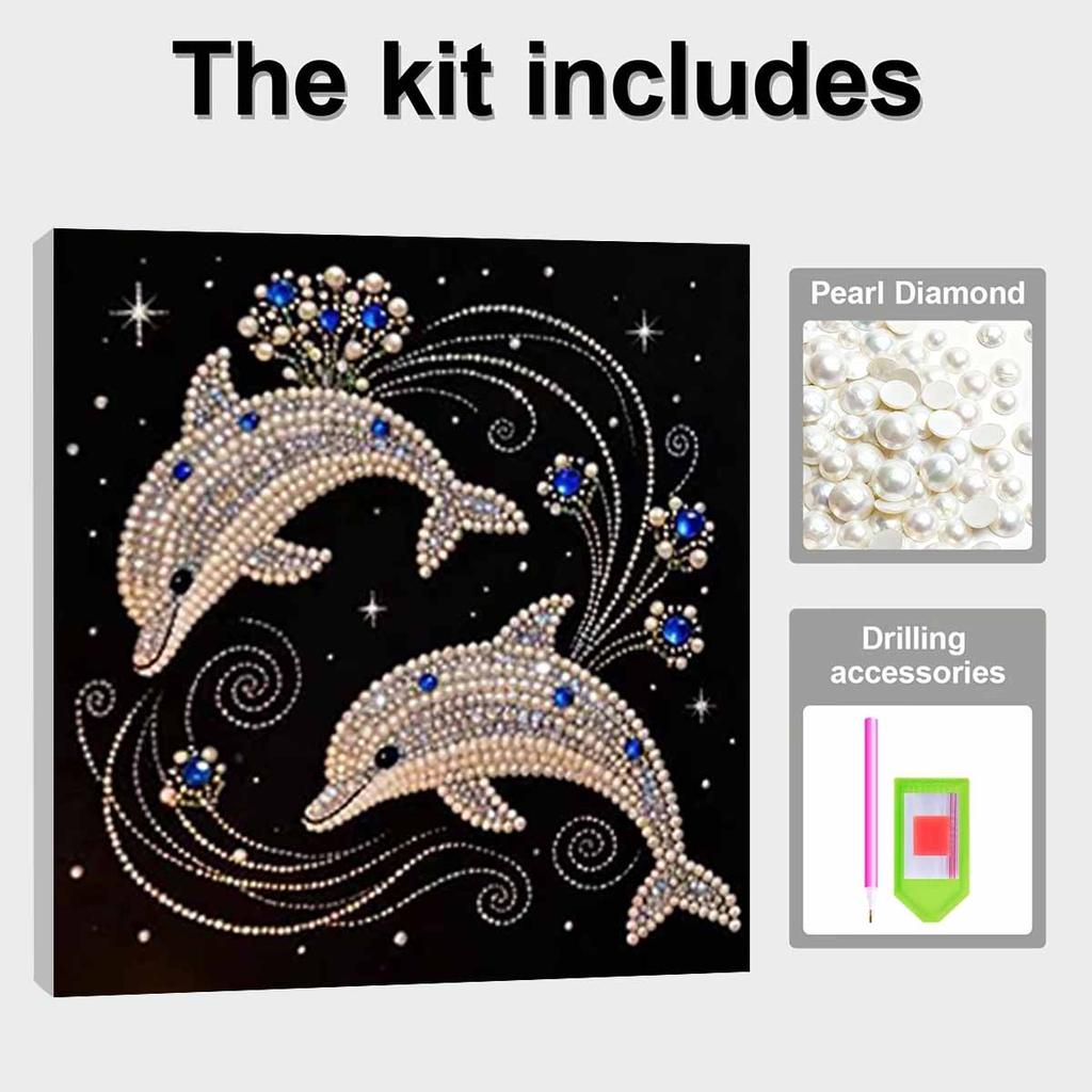Dolphin Full 5D DIY Pearl Gem Art Diamond Painting Kits for Adults/Beginners Gift Idea Home Decor 15.7x15.7in