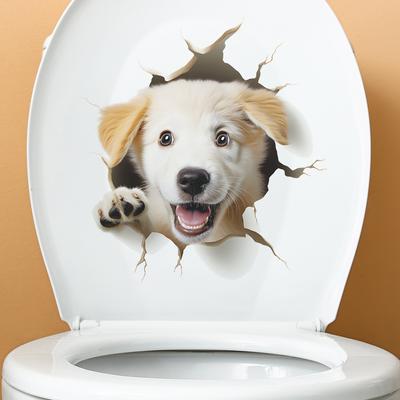Kuckuck 3D Lebensecht Welpe Toiletten- und Wandaufkleber Set Wasserdicht Selbstklebend Abnehmbare Folie für Badezimmer WC Dekoration