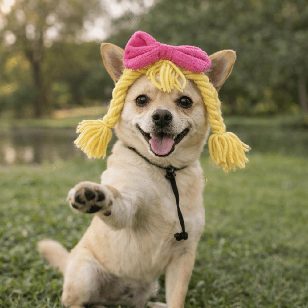 Double Braids Pet Wig Braid Bow Pet Headgear Pet Dress Up Cat Funny Headpiece  Cosplay Events