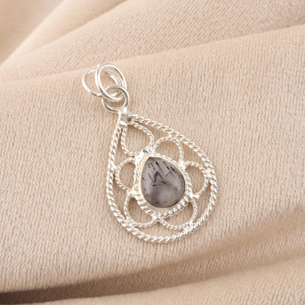 Black Rutile Gemstone 925 Sterling Silver Jewelry Designer Pendant 1.40" For Birthday Gift PP-19-20
