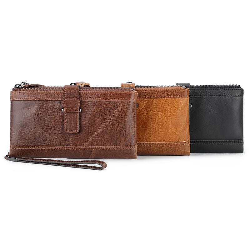 Vintage Crazy Horse Cowhide RFID Anti-theft Brush Men's Wallet Long Men's Zipper Bag