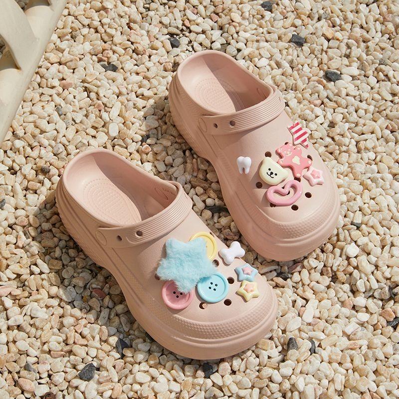 Cute Girl Heart Star Hole Shoes Women's Summer Non-slip Thick-soled Heightening Beach Shoes Bag Head Cool Slippers