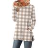 Women's Checkered Printed Round-neck Long-sleeved Top With Pockets And Side Slits