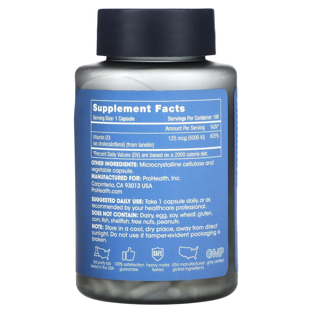D3, 125Mcg(5,000Iu), 100 Capsules