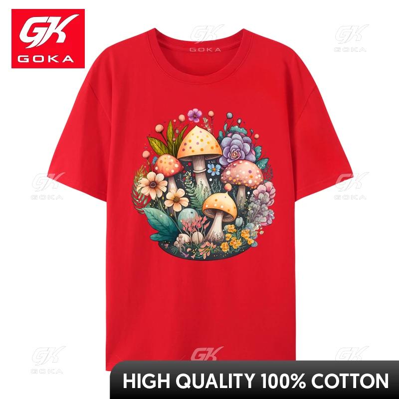 

Cute Cottagecore Floral Mushroom Aesthetic Printed on Party Cotton Unisex Tops Tees Fashionable TShirt Discount Top TShirts S