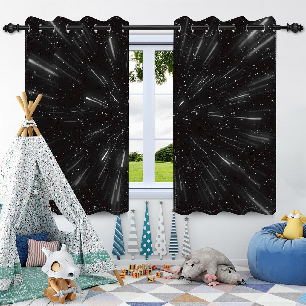 2pcs Moon Stars Window Curtains Children Bedroom Home Living Room Decoration Blackout Curtain Heat Insulation Noise Reduction
