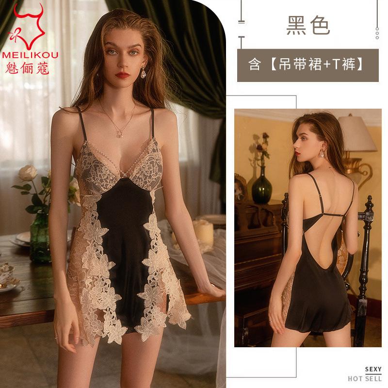 

Sexy pajamas French romantic small breasts show big pajamas water-soluble flowers split ends home short skirts temptation one size