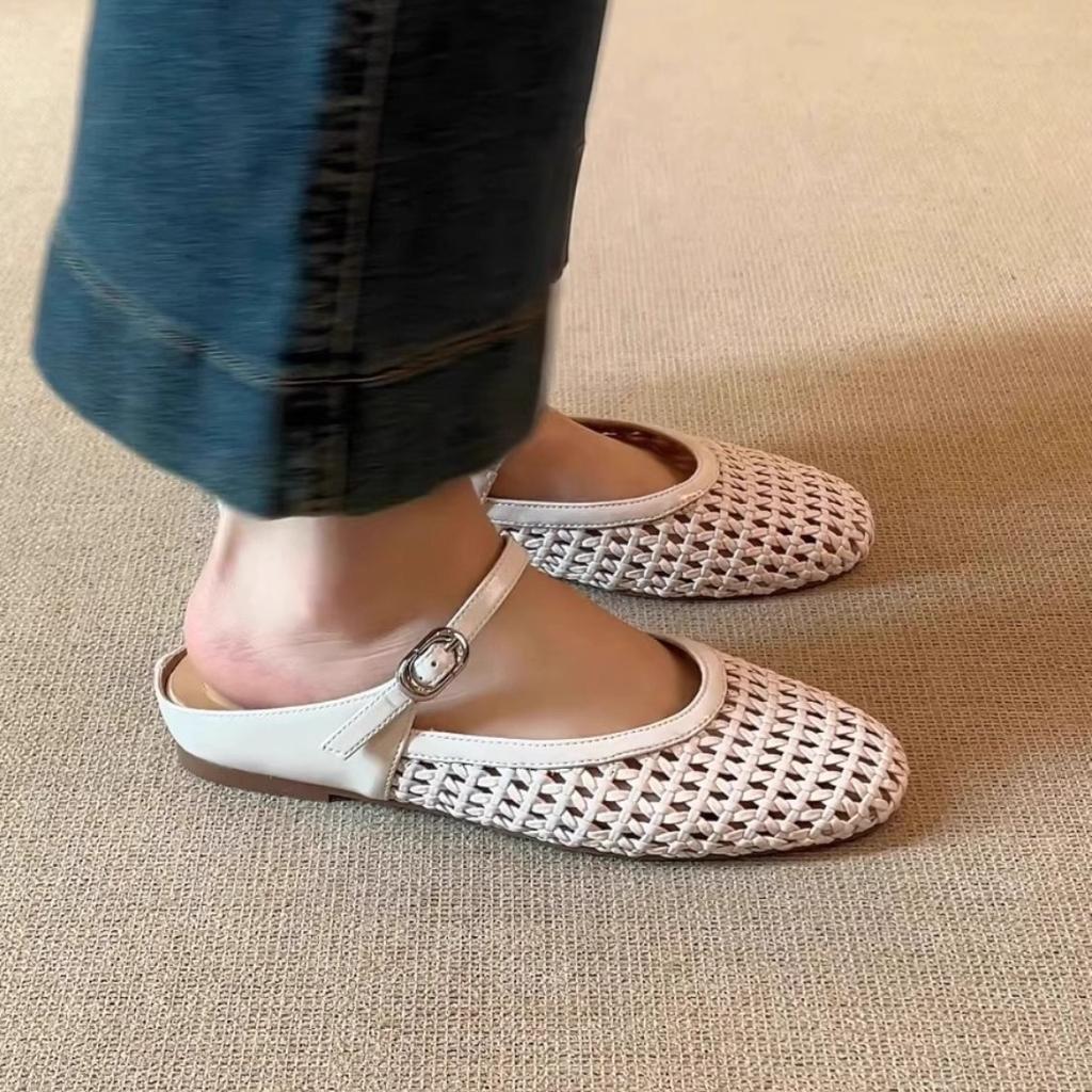 Women Flats  Sandals Fishnet Ballet Woman Anti-slip Designer Mesh Mary Jane Shoes