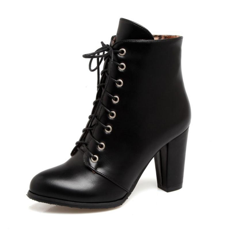 

2025 Новые женские ботинки Осенние ботильоны для женщины На шнуровке Толстый высокий каблук На заказ botas femininas Зимняя обувь Женская WSH4136 43