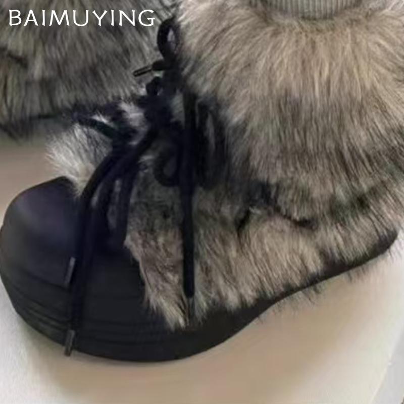 Fur Platform Women Ankle Boots Flats Warm Fashion Shoes Woman 2025 Trend Winter Designer New Brand Walking Cozy Punk Femme Botas