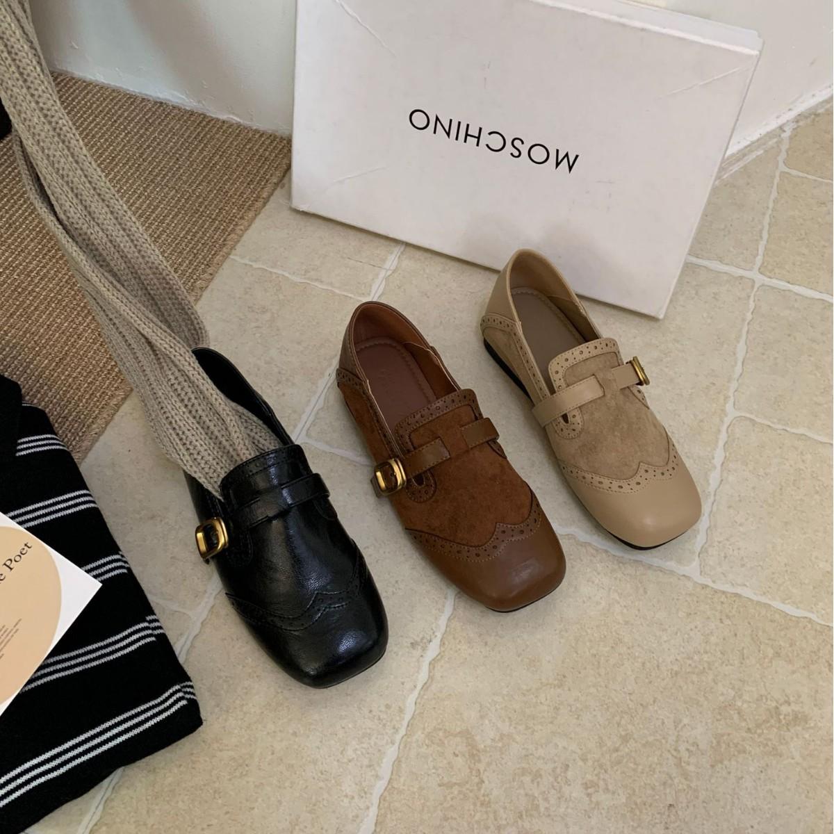 

2025 new carved lace-up flat bottom deep mouth small leather shoes, pregnant women Doudou women s commuting shoes 39 хаки