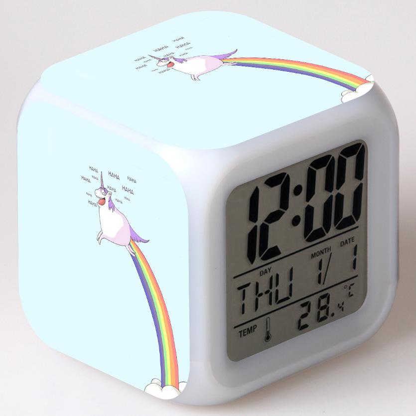Discoloration Unicorn Alarm Clock Creative Night Light Led Digital Alarm Clocks Student Desk Clock Children's Gifts