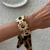Stippenlint omwikkeld Metaal Breed Armband Luipaardprint Zijden Sjaal Armband Manchet Armband Dames