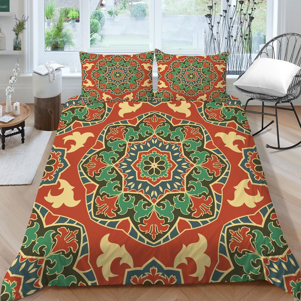 Bettwäsche mit 3D-Bohemian-Druck, Einzel- und Doppelbett, volle Größe, Kissenbezug und Bettbezug mit tropischem Muster, bequeme Heimdekoration