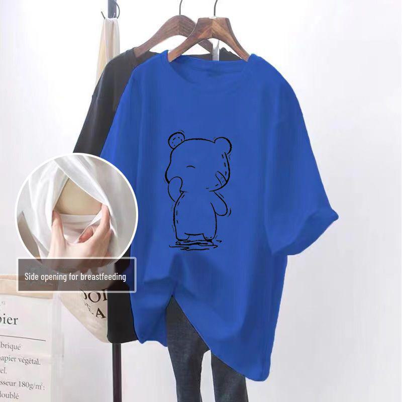 Loose Summer Nursing T-Shirt with Side Opening for Easy Feeding - Maternity Outerwear