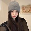 Rabbit Fur Knitted Hat Women's Autumn and Winter 2025 New Big Head Circumference Warm Thickened Wool Hat Showing Small Face Gray Cold Hat