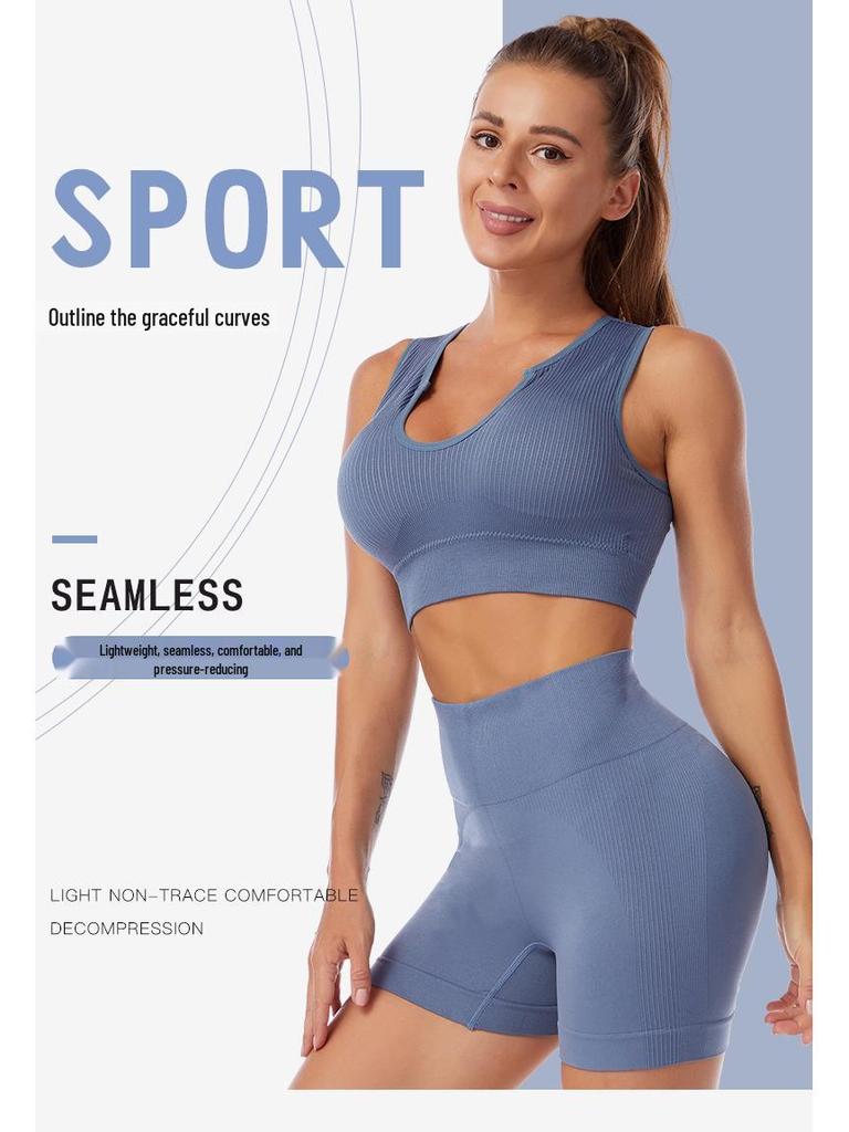 Women's Cross-Border Yoga Suit: Shockproof Sports Bra, Sexy Deep U Vest, and Fitness Running Shorts Set