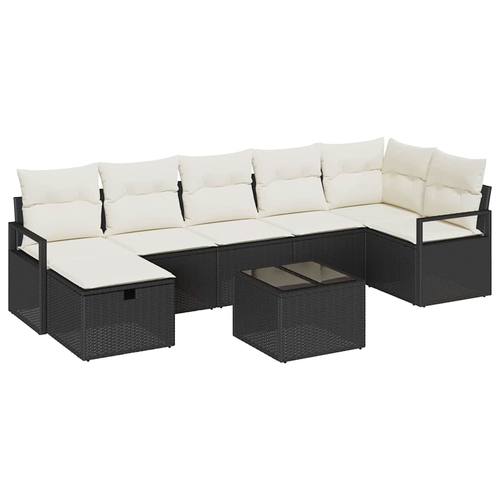 8 Piece Sofa Set with Cushions in Black and Cream Poly Rattan