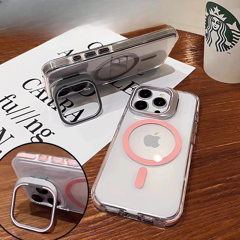 Applicable To Apple 17 ProMax Lens Cover Bracket Mobile Phone Case IPhone 16 Transparent Magnetic Suction Anti Fall Protection Case